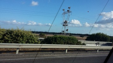 Ninhos de Cegonhas em torre de alta tensão. Foto de Ionira